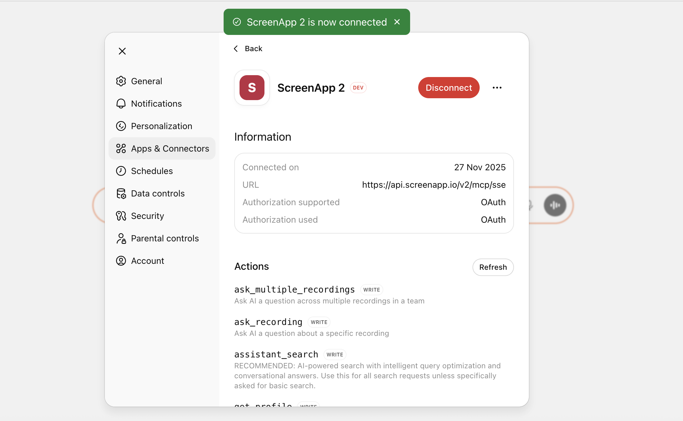 ScreenApp Connected